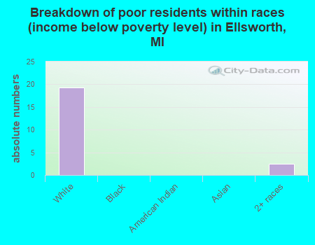 Breakdown of poor residents within races (income below poverty level) in Ellsworth, MI