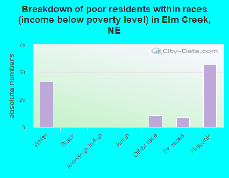 Breakdown of poor residents within races (income below poverty level) in Elm Creek, NE