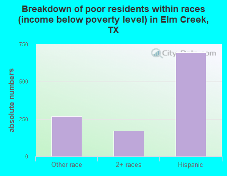 Breakdown of poor residents within races (income below poverty level) in Elm Creek, TX