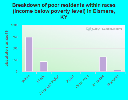 Breakdown of poor residents within races (income below poverty level) in Elsmere, KY