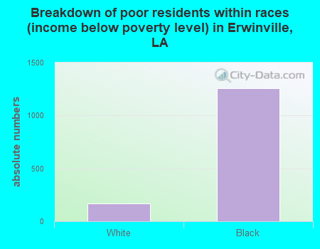 Breakdown of poor residents within races (income below poverty level) in Erwinville, LA
