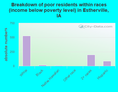 Breakdown of poor residents within races (income below poverty level) in Estherville, IA