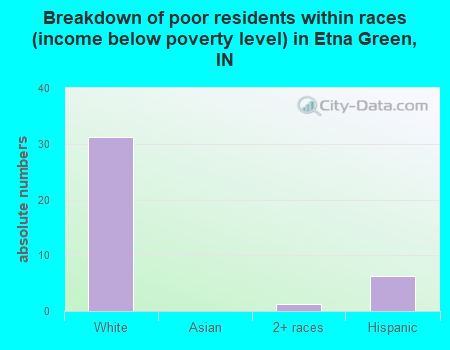 Breakdown of poor residents within races (income below poverty level) in Etna Green, IN