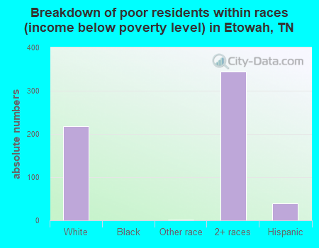 Breakdown of poor residents within races (income below poverty level) in Etowah, TN