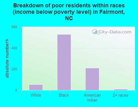 Breakdown of poor residents within races (income below poverty level) in Fairmont, NC