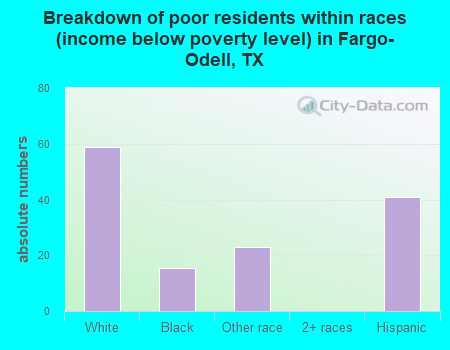 Breakdown of poor residents within races (income below poverty level) in Fargo-Odell, TX