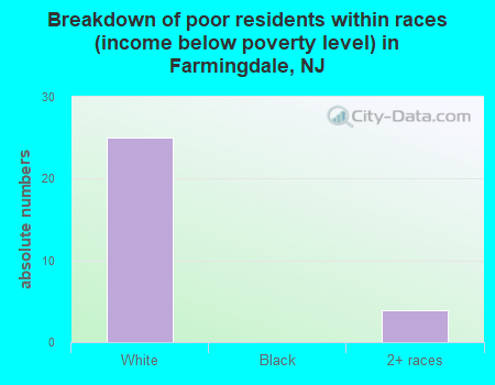 Breakdown of poor residents within races (income below poverty level) in Farmingdale, NJ