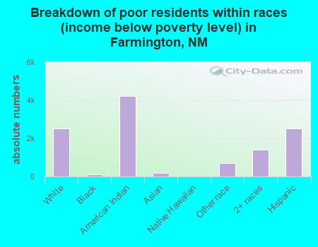 Breakdown of poor residents within races (income below poverty level) in Farmington, NM