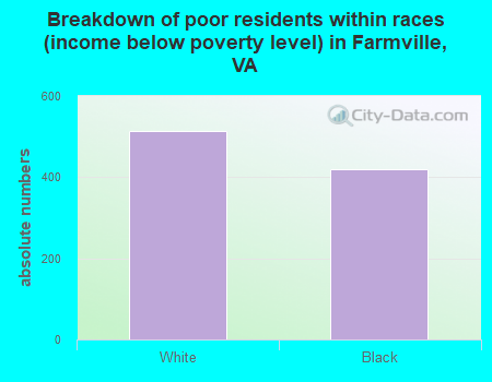 Breakdown of poor residents within races (income below poverty level) in Farmville, VA