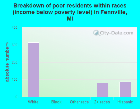 Breakdown of poor residents within races (income below poverty level) in Fennville, MI