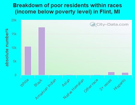 Breakdown of poor residents within races (income below poverty level) in Flint, MI