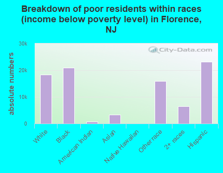 Breakdown of poor residents within races (income below poverty level) in Florence, NJ