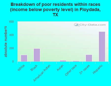 Breakdown of poor residents within races (income below poverty level) in Floydada, TX