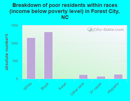 Breakdown of poor residents within races (income below poverty level) in Forest City, NC