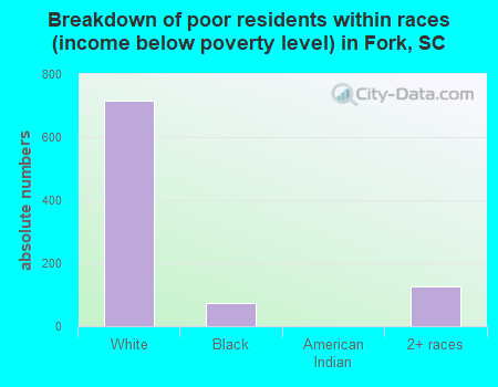 Breakdown of poor residents within races (income below poverty level) in Fork, SC