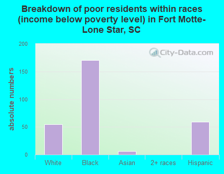 Breakdown of poor residents within races (income below poverty level) in Fort Motte-Lone Star, SC