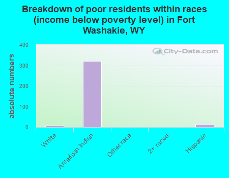 Breakdown of poor residents within races (income below poverty level) in Fort Washakie, WY