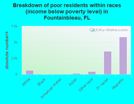 Breakdown of poor residents within races (income below poverty level) in Fountainbleau, FL