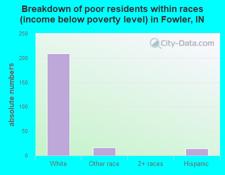 Breakdown of poor residents within races (income below poverty level) in Fowler, IN