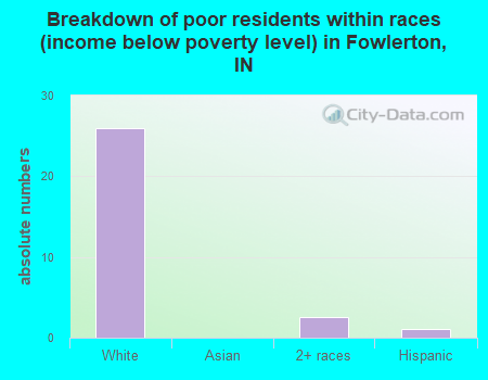 Breakdown of poor residents within races (income below poverty level) in Fowlerton, IN