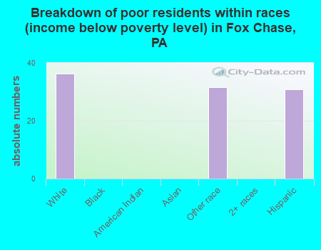 Breakdown of poor residents within races (income below poverty level) in Fox Chase, PA