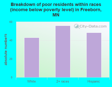 Breakdown of poor residents within races (income below poverty level) in Freeborn, MN