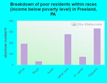 Breakdown of poor residents within races (income below poverty level) in Freeland, PA