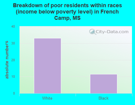 Breakdown of poor residents within races (income below poverty level) in French Camp, MS