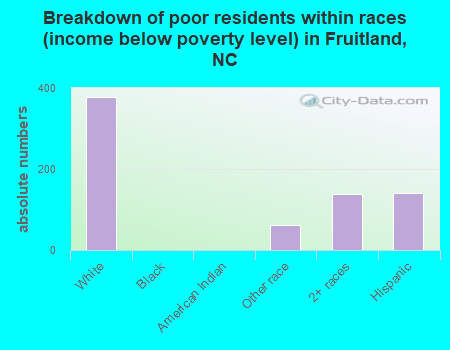 Breakdown of poor residents within races (income below poverty level) in Fruitland, NC