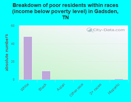 Breakdown of poor residents within races (income below poverty level) in Gadsden, TN