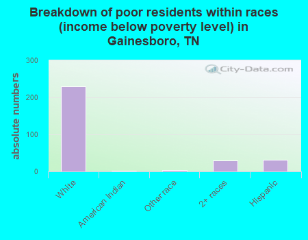 Breakdown of poor residents within races (income below poverty level) in Gainesboro, TN