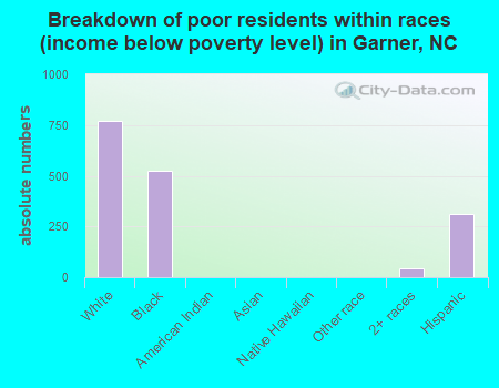 Breakdown of poor residents within races (income below poverty level) in Garner, NC