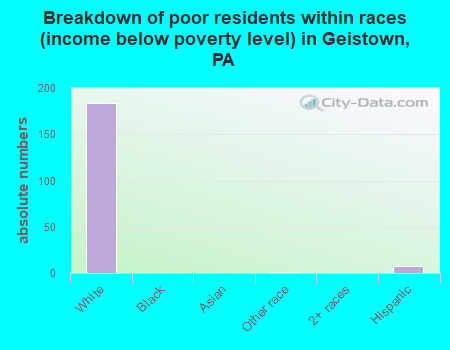 Breakdown of poor residents within races (income below poverty level) in Geistown, PA