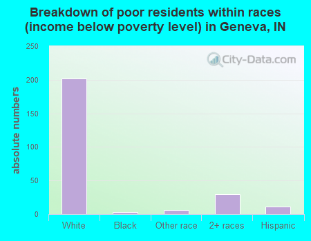 Breakdown of poor residents within races (income below poverty level) in Geneva, IN