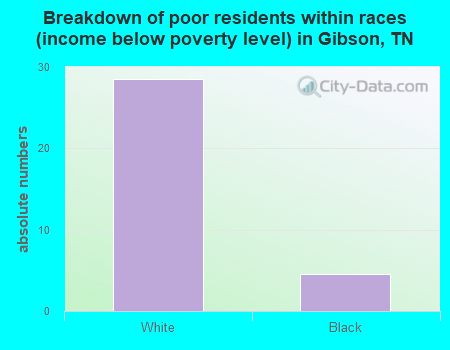 Breakdown of poor residents within races (income below poverty level) in Gibson, TN