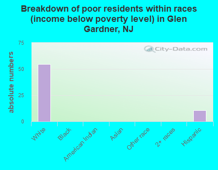 Breakdown of poor residents within races (income below poverty level) in Glen Gardner, NJ