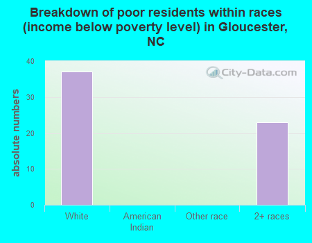 Breakdown of poor residents within races (income below poverty level) in Gloucester, NC