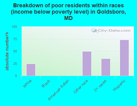 Breakdown of poor residents within races (income below poverty level) in Goldsboro, MD
