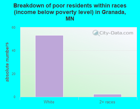 Breakdown of poor residents within races (income below poverty level) in Granada, MN