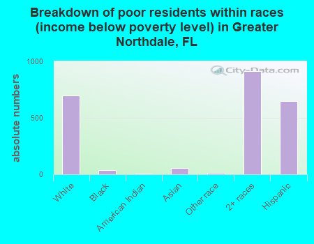 Breakdown of poor residents within races (income below poverty level) in Greater Northdale, FL