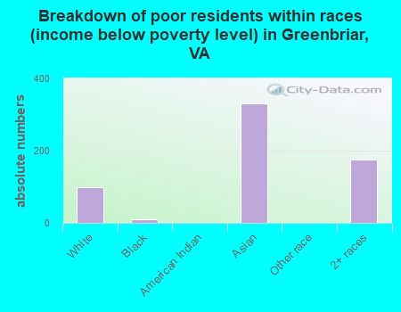 Breakdown of poor residents within races (income below poverty level) in Greenbriar, VA