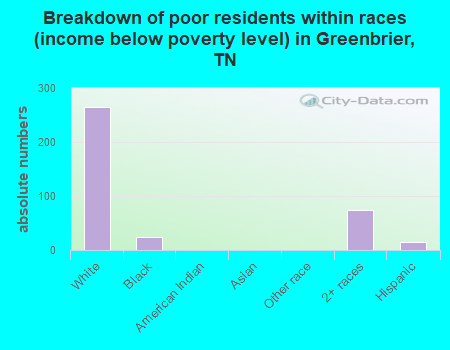 Breakdown of poor residents within races (income below poverty level) in Greenbrier, TN