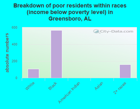 Breakdown of poor residents within races (income below poverty level) in Greensboro, AL