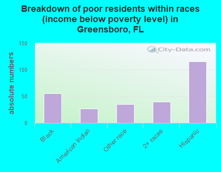 Breakdown of poor residents within races (income below poverty level) in Greensboro, FL