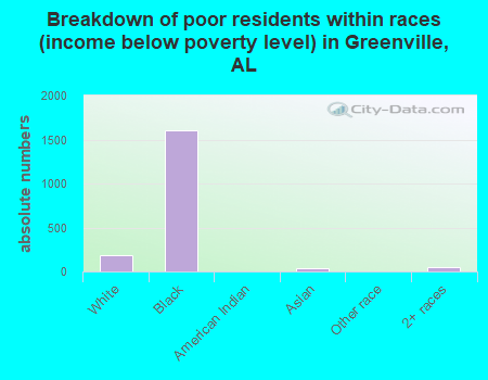 Breakdown of poor residents within races (income below poverty level) in Greenville, AL