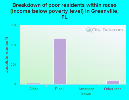 Breakdown of poor residents within races (income below poverty level) in Greenville, FL