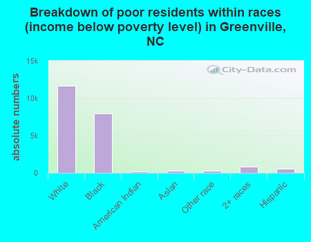 Breakdown of poor residents within races (income below poverty level) in Greenville, NC