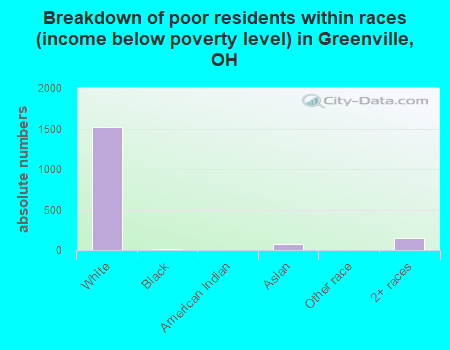 Breakdown of poor residents within races (income below poverty level) in Greenville, OH