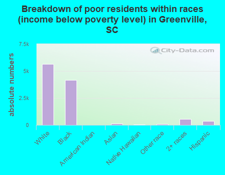 Breakdown of poor residents within races (income below poverty level) in Greenville, SC