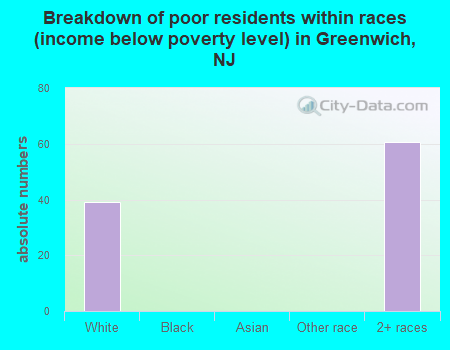 Breakdown of poor residents within races (income below poverty level) in Greenwich, NJ